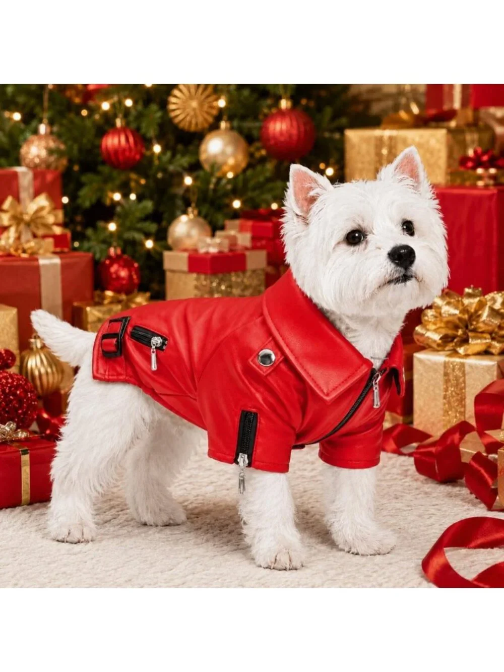 Stylish Dog Leather Jacket - Warm Windproof Coat for Small to Large Dogs, Red XS